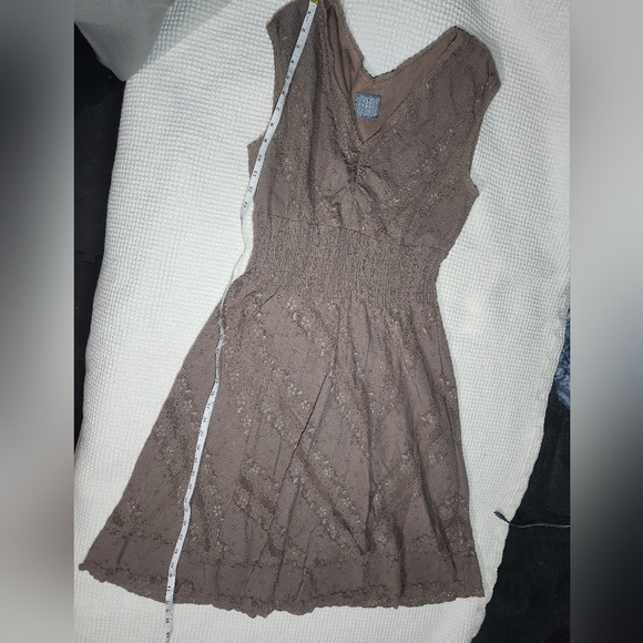 Rabbit Rabbit Rabbit Taupe Lace-Overlay V-Neck Mini Dress - Picture 5 of 12